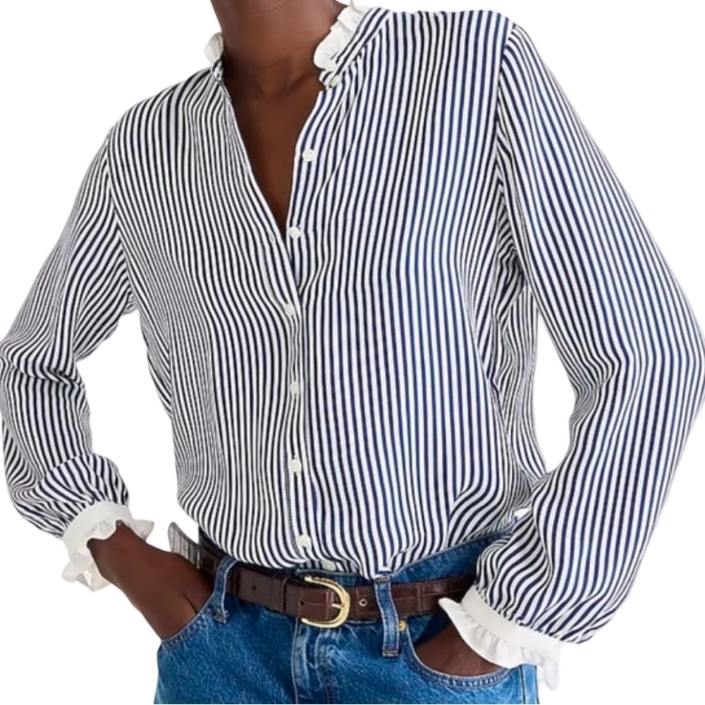 J. Crew Blue and White Striped Blouse